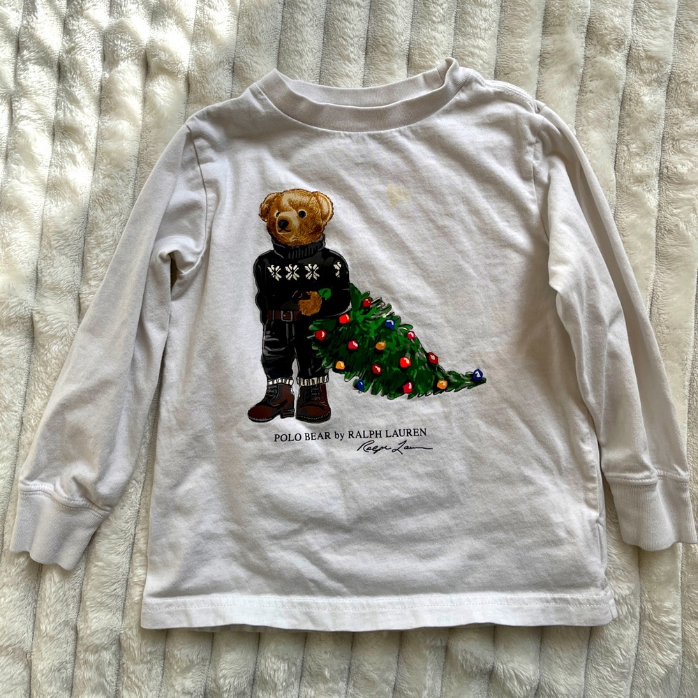 POLO Ralph Lauren Teddy Bear Long Sleeve Toddler Holiday Christmas Tree Top